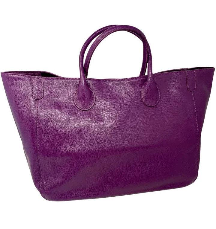 Deep Purple Large Leather Tote Bag, Cowhide Leather Bag, Lady Fashion Bag, Leather Weekend Bag, Women Must-Have Designer Bag, Traveling Bag
