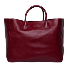 Deep Red Large Leather Tote Bag, Cowhide Leather Bag, Lady Fashion Bag, Leather Weekend Bag, Women Must-Have Designer Bag, Traveling Bag