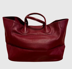 Deep Red Large Leather Tote Bag, Cowhide Leather Bag, Lady Fashion Bag, Leather Weekend Bag, Women Must-Have Designer Bag, Traveling Bag