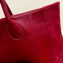 Deep Red Large Leather Tote Bag, Cowhide Leather Bag, Lady Fashion Bag, Leather Weekend Bag, Women Must-Have Designer Bag, Traveling Bag