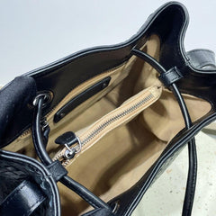 Drawstring Lambskin Leather Bucket bag, Handwoven Medium Shoulder Purse Women's Cinch Designer Bag, Crossbody Crossover, Must-have Bag