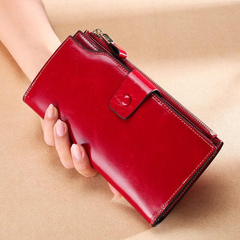 Elegant Oil Wax Leather Wallet, Large Leather Purse Wallets, Black multicolour, Real Leather Purse, Handmade