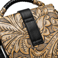 Embossed leather crossbody bags for women, Bohemian bags, Unisex Small Bag, Vintage Hand Tooled Leather Black Bag, Gifts for Her/Him