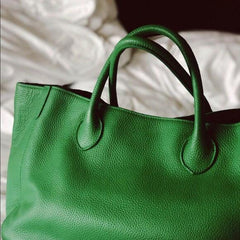 Envy Green Large Leather Tote Bag, Cowhide Leather Bag, Lady Fashion Bag, Leather Weekend Bag, Women Carry Out Bag, Designer Bag, Gift
