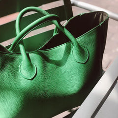 Envy Green Large Leather Tote Bag, Cowhide Leather Bag, Lady Fashion Bag, Leather Weekend Bag, Women Carry Out Bag, Designer Bag, Gift