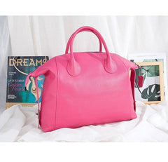 Extra Large Grain Leather Tote Bag/Shoulder Bag, Cowhide Leather Boston Bag, Shopping leather bag, Fashion Bag Black, Pink, Gifts