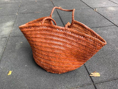 Fan-shaped Italy Leather interwoven Hobo Tote Bag, Full Grain Leather Triple Bamboo Bag, Summer Beach Bag, Handcrafted Designer Basket Bag