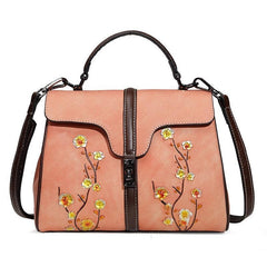 Floral Embroidery Cowhide Leather Shoulder Bag, Fashion Hand-carved Flowers Leather bag, Handcrafted Leather Crossbody Bag