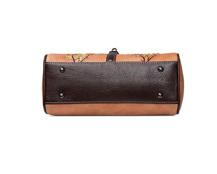 Floral Embroidery Cowhide Leather Shoulder Bag, Fashion Hand-carved Flowers Leather bag, Handcrafted Leather Crossbody Bag