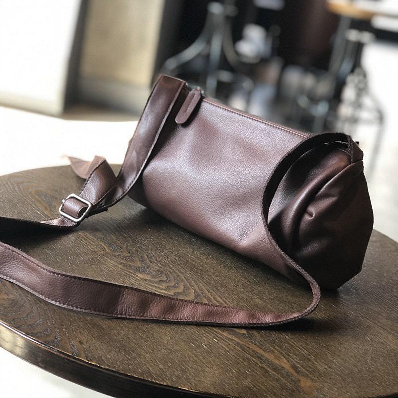 Full Grain Leather Bag, Handcrafted Cowhide Cylinder Bag, Barrel bag, Round Leather Bag, Small Shoulder Bag, Soft Light Casual Bag, Gift