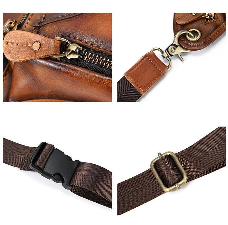 Full Grain Leather Leg Bag, Foraging Pouch, Leather Motorcycle Waist Bag, Male Knight Bull Head Bag, Crazy Horse Leather Bag for Men Women, Tan