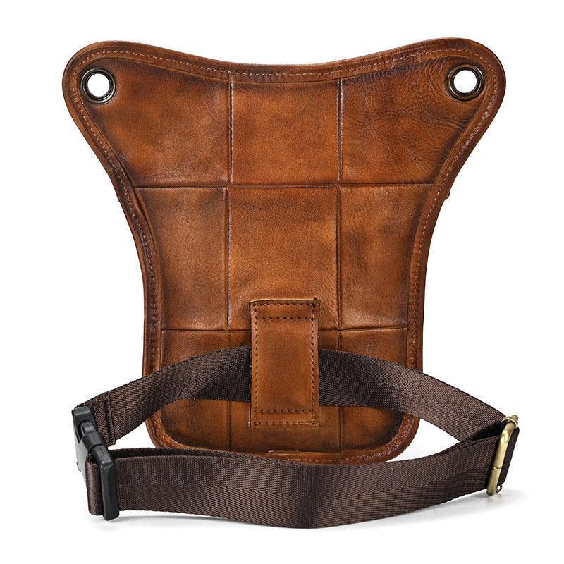 Full Grain Leather Leg Bag, Foraging Pouch, Leather Motorcycle Waist Bag, Male Knight Bull Head Bag, Crazy Horse Leather Bag for Men Women, Tan