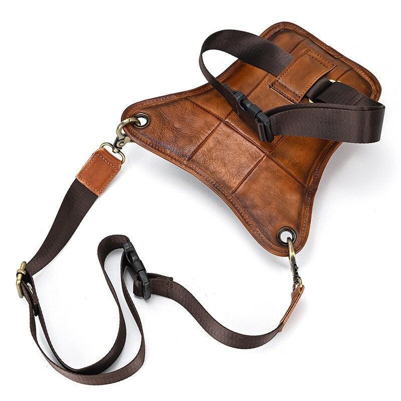 Full Grain Leather Leg Bag, Foraging Pouch, Leather Motorcycle Waist Bag, Male Knight Bull Head Bag, Crazy Horse Leather Bag for Men Women