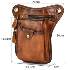 Full Grain Leather Leg Bag, Foraging Pouch, Leather Motorcycle Waist Bag, Male Knight Bull Head Bag, Crazy Horse Leather Bag for Men Women, Tan