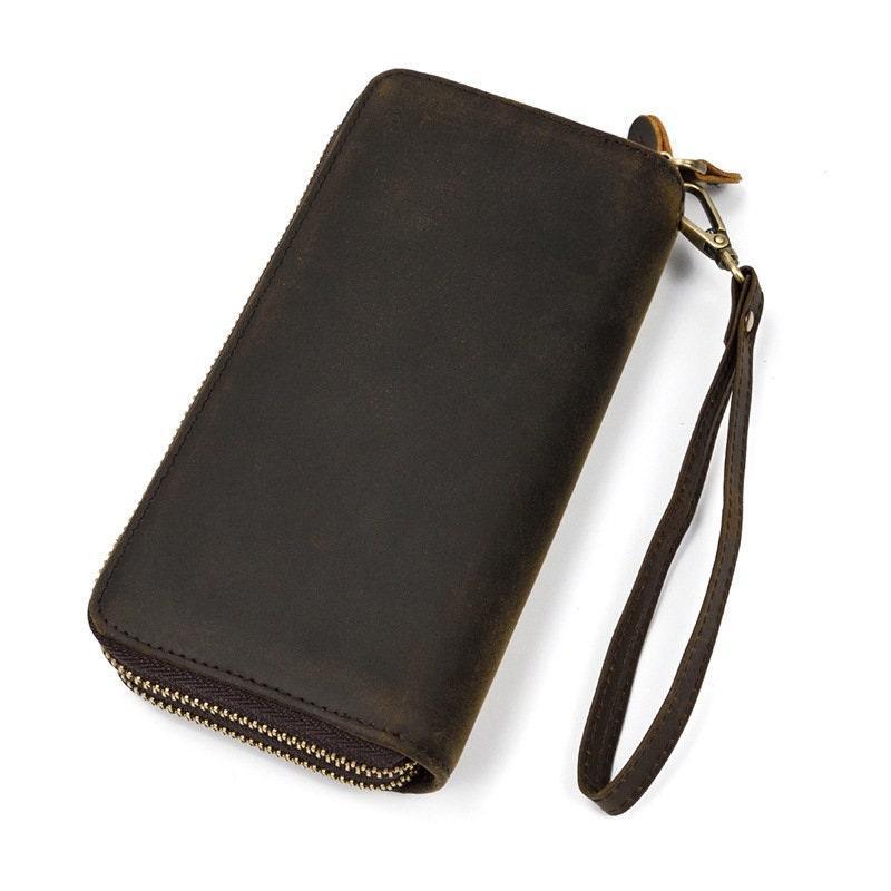 Full Grain Leather Long Wallet, Mens Zipper Wallet, Women Bifold Wallet, Heavy Duty Double-Layer Cowhide Tall Wallet, Fathers Gift for Him
