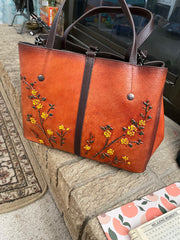 Genuine Cowhide Leather Tote bag, Retro Style Leather bag, Vintage Leather Shoulder Bag, Gift for her