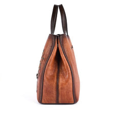 Genuine Cowhide Leather Tote bag, Retro Style Leather bag, Vintage Leather Shoulder Bag, Gift for her