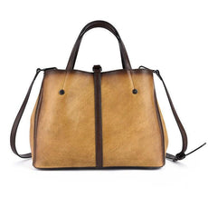 Genuine Cowhide Leather Tote bag, Retro Style Leather bag, Vintage Leather Shoulder Bag, Gift for her