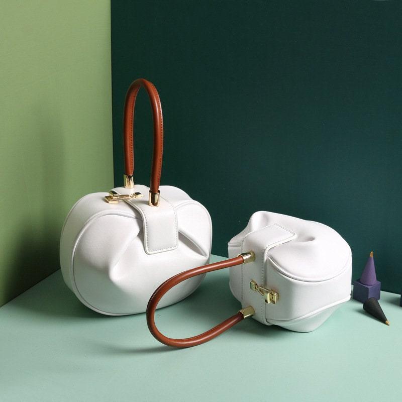 Genuine Leather Designer Handbag, Fashion Dumpling Pouch, Lady Elegant Lock Leather Bag, Leather Doctor Bag, Christmas Gift For Her
