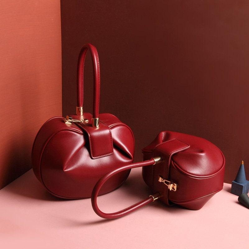 Genuine Leather Designer Handbag, Fashion Dumpling Pouch, Lady Elegant Lock Leather Bag, Leather Doctor Bag, Christmas Gift For Her