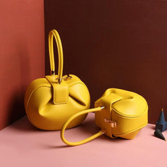 Genuine Leather Designer Handbag, Fashion Dumpling Pouch, Lady Elegant Lock Leather Bag, Leather Doctor Bag, Christmas Gift For Her
