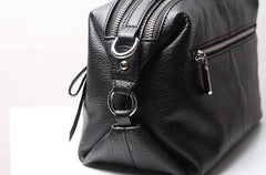 Genuine Leather Handbags | Fashion Black Leather Bags | Boston One-Shoulder Portable Ladies Bag Two Size Available