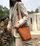 Genuine Leather Minimalist Bucket Bag | Fashion Leather Shoulder Bag | Lady Chic Leather Purse | Gift For Her