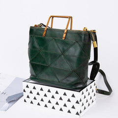 Geometric Purse / Cowhide Leather Shoulder Bags / Lattice Shoulder Bags/ Shoulder Handbags with Adjustable Strap Tan, Black, Coffee, Green