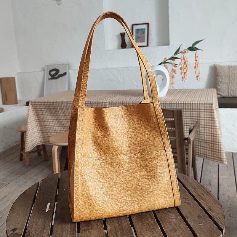 Grain Cowhide Leather Tote Bag, Leather Shoulder Bag, Minimalist Lady Bag, Laptop Bag, Gift For Her, Cloud Oslo Leather Tote Bag