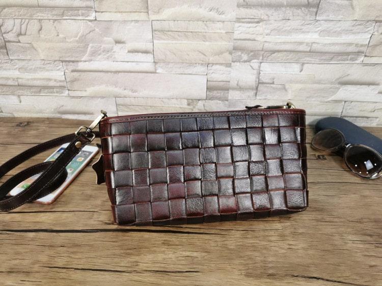 Handcrafted Genuine Leather Woven Bag | Hand Woven Triple Jump Bamboo Style Ladies Hobo Small Purse | Retro Leather Shoulder Bag
