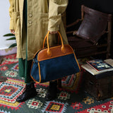 Handcrafted Italian Cowhide Leather Handbag Blue, Velvety Soft Suede Leather Domed Satchel,  Leather Laptop Bag, Weekend Bag, Christmas Gift
