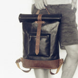 Handcrafted Leather 15" Inch Backpack, Men Leather Rucksack College Roll Top Backpack, Gift Him Birthday, Women Brown Laptop Bag
