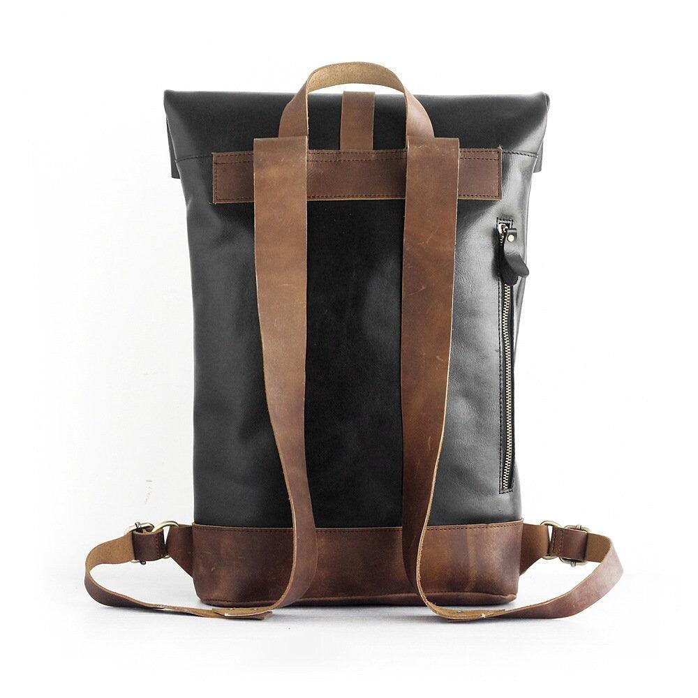 Handcrafted Leather 15" Inch Backpack, Men Leather Rucksack College Roll Top Backpack, Gift Him Birthday, Women Brown Laptop Bag