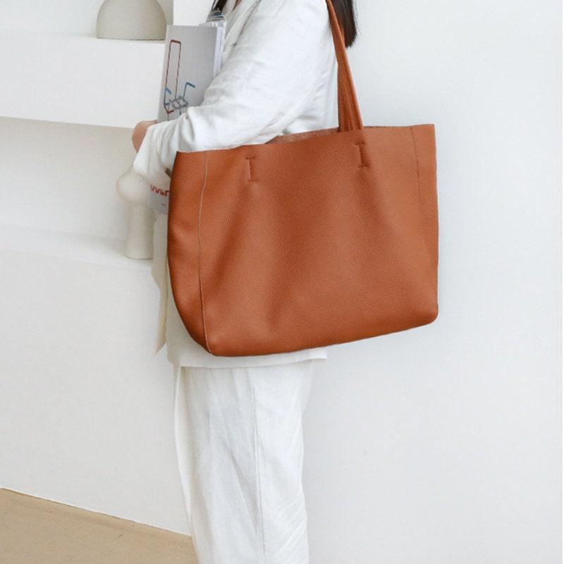 Handcrafted Leather Tote Bag, Full Grain Leather Large Tote Bag, Birthday gift for her, Caramel Colour