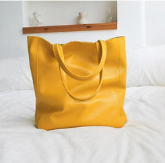 Handcrafted Leather Tote Bag, Full Grain Leather Large Tote Bag, Birthday gift for her, yellow, Shell Pink, Caramel, Black Blue Gift For Her
