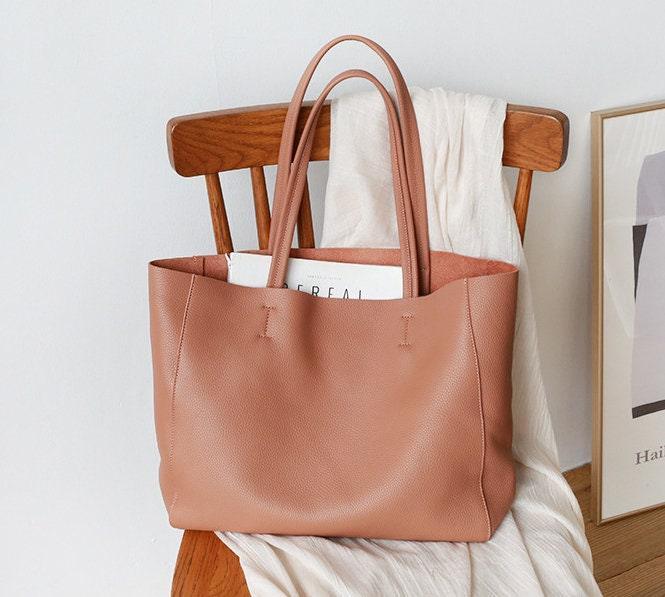 Handcrafted Leather Tote Bag, Full Grain Leather Large Tote Bag, Classic Everyday Bag, Birthday gift for her, Coral Pink