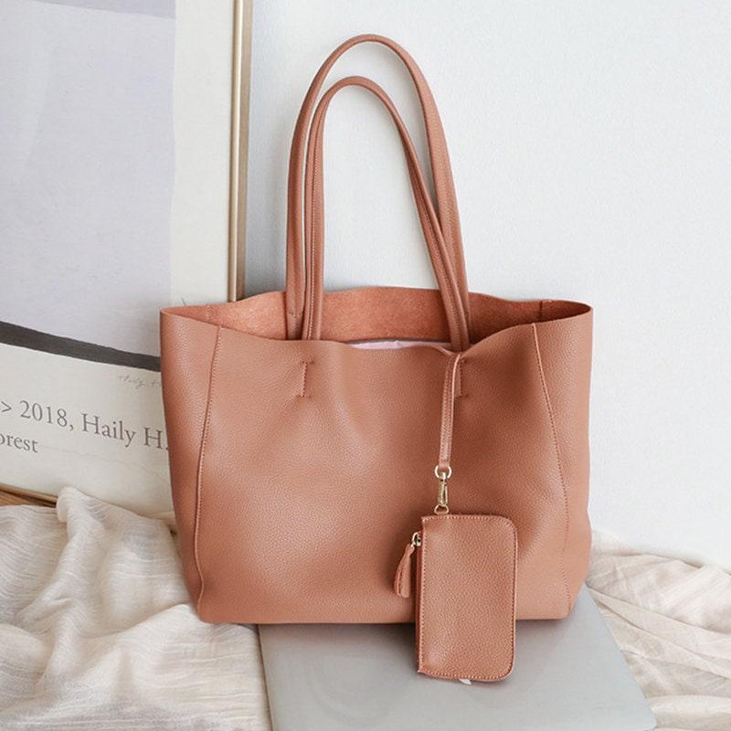 Handcrafted Leather Tote Bag, Full Grain Leather Large Tote Bag, Classic Everyday Bag, Birthday gift for her, Coral Pink