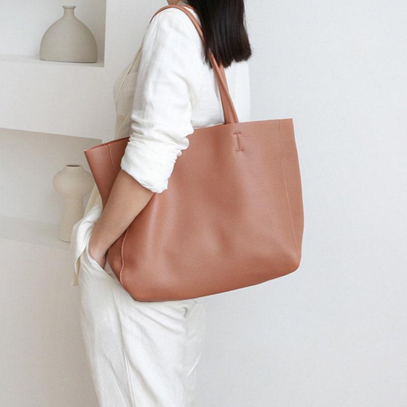 Handcrafted Leather Tote Bag, Full Grain Leather Large Tote Bag, Classic Everyday Bag, Birthday gift for her, Coral Pink