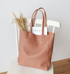 Handcrafted Leather Tote Bag, Full Grain Leather Large Tote Bag, Classic Everyday Bag, Birthday gift for her, Coral Pink