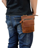 Handcrafted full grain leather crossbody waist bag for men with zipper and pouch detail