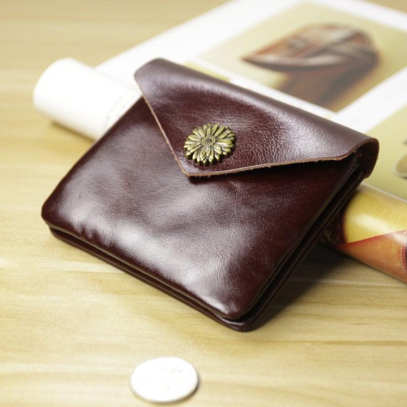Handcrafted Minimalist Leather Wallet for Women, Fashion Card Holder, Grain Leather Slim Wallet, Women's Wallet, Classic Coin Purse Gift