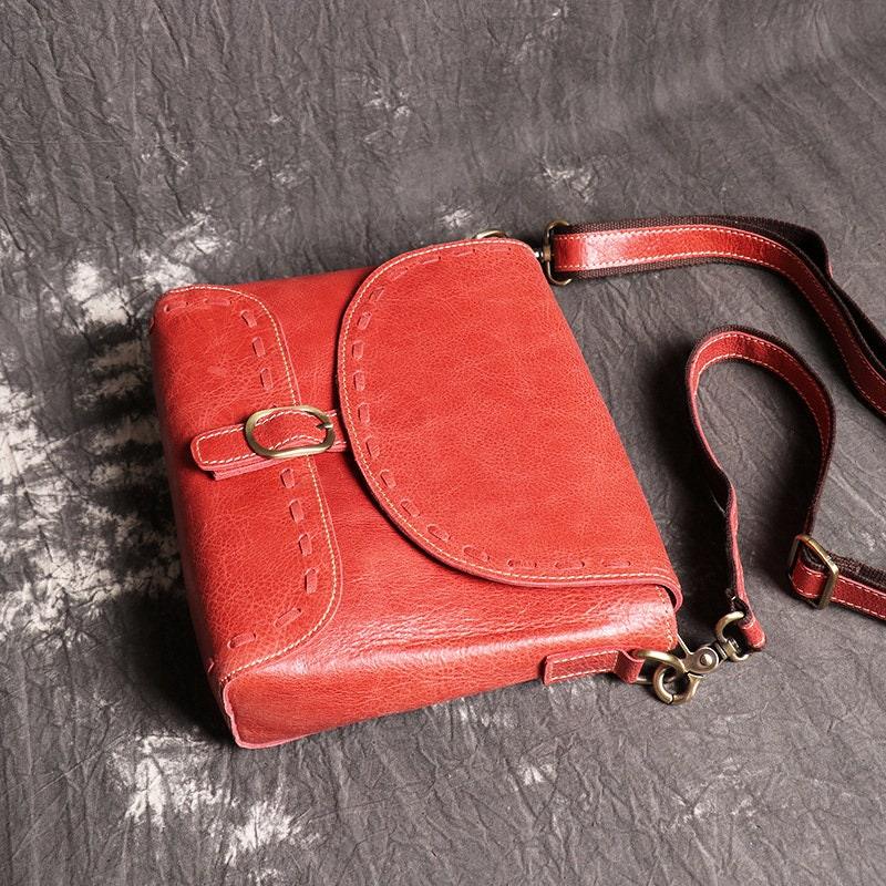 Handcrafted Red Shoulder Leather Bag, Crossbody Purse, Womens Leather Purse, Red leather bag, Woman leather messenger bag - Mother day gift