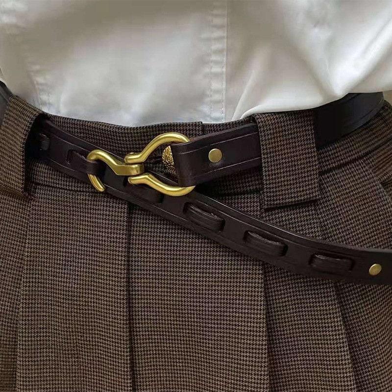 Handcrafted Women Leather Retro Black Belt, Women Chic Belt, Skinny Design Belt, Gift for Her, Made from Real Genuine Leather