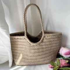 Handcrafted Woven Leather Tote Bag, Full Grain Leather Hand Woven Triple Jump Bamboo Style Ladies HOBO Bag, Summer Holiday Bag, nature