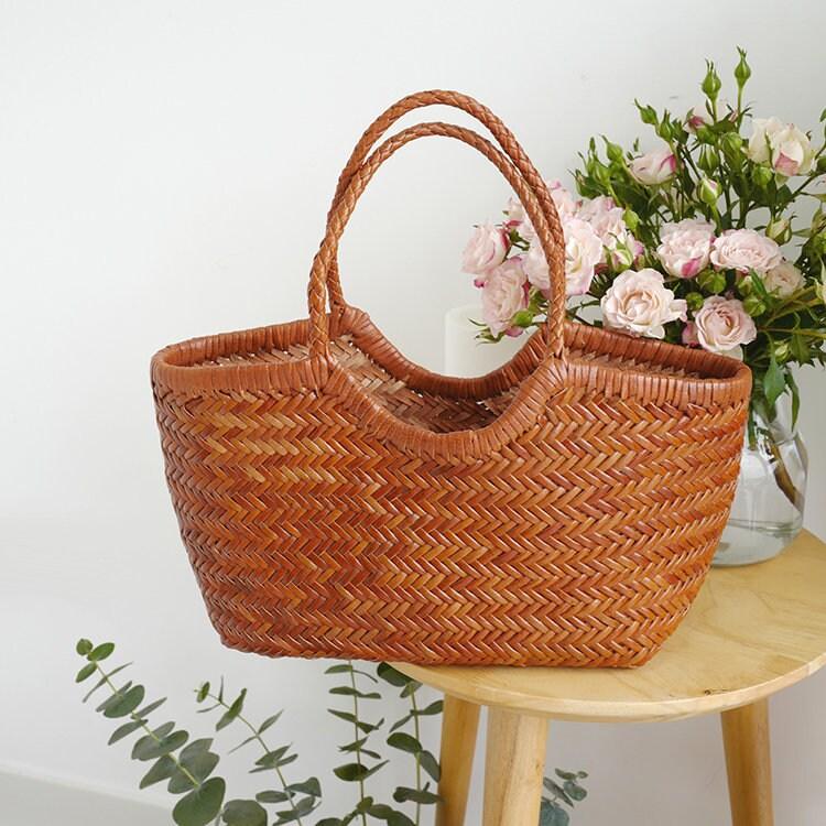 Handcrafted Woven Leather Tote Bag, Full Grain Leather Hand Woven Triple Jump Bamboo Style Ladies HOBO Bag, Summer Holiday Bag