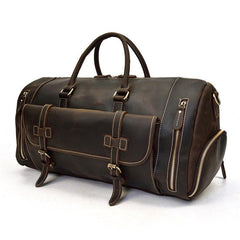 Handmade Full Grain Leather Duffle Bag with shoe Compartment Large Weekend Bag Vacation Holidays Travel Bag Best Men Gift Dark Brown