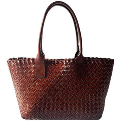 HandwovenCowhide Leather Tote bag, Ladies' Handbag, Woven Triple Jump Bamboo Hobo Holiday Bag, Beach Basket Shoulder Bag, Designer Woven Bag