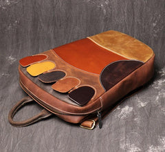 High Quality Leather Women's/Men's Backpack, Multi-color Spliced Bag, Retro Toe Design Laptop Bag, Handcrafted Personalized Shoulder Bag