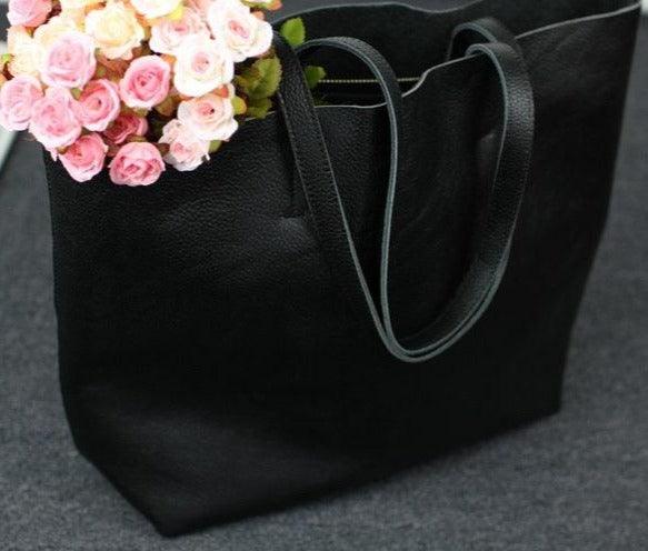 Leather Tote Bag, Full Grain Leather Large Tote Bag, Valentine gifts, Black