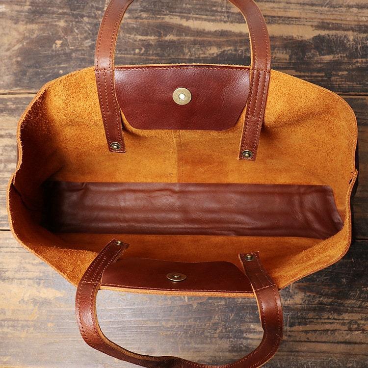 Minimalist Full Grain Leather Tote Bag Casual Leather Bag Women Large Shopper Bag Leather Diaper Bag Slouchy Tote Top Handle Shoulder Bag